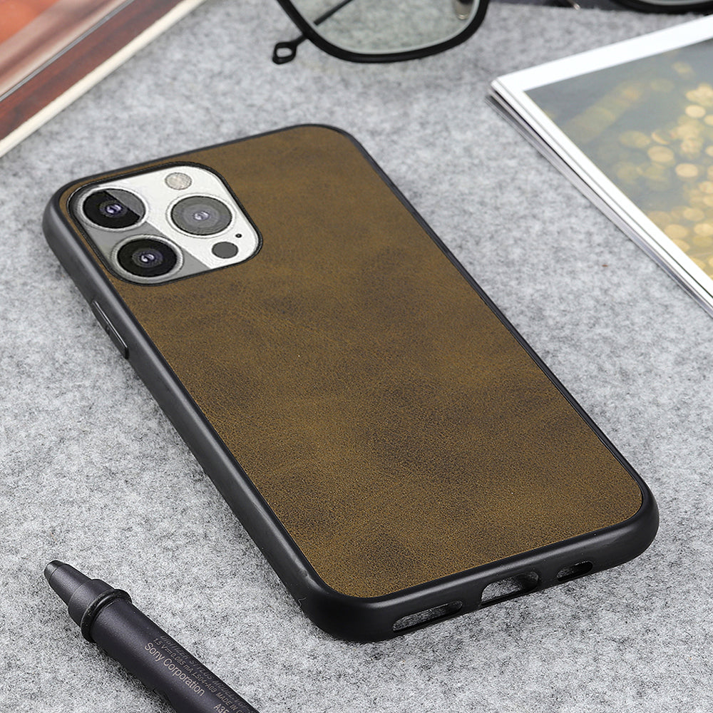 Leather Coated Protective Phone Back Case Shell for iPhone 13 Pro 6.1 inch