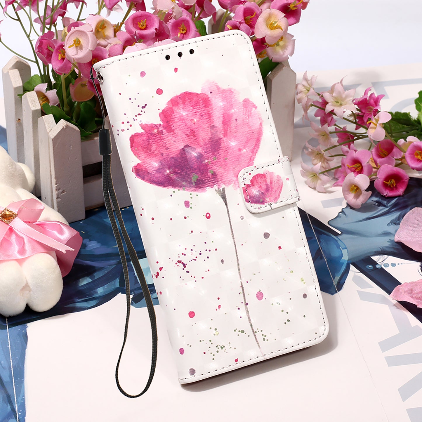 3D Creative Pattern Wallet Folio Flip PU Leather Full-Body Protective Cover with Wrist Strap for iPhone 13 Pro Max 6.7 inch