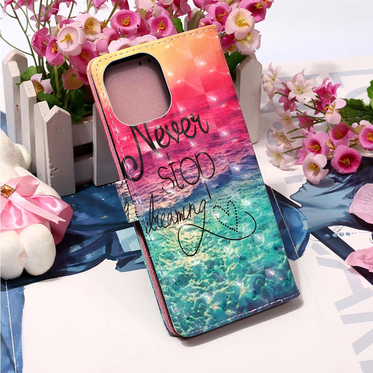 3D Fashion Pattern Printing PU Leather Shockproof Flip Magnetic Wallet Case with Strap for iPhone 13 Pro 6.1 inch