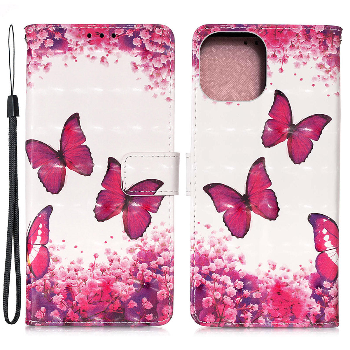3D Fashion Pattern Printing PU Leather Shockproof Flip Magnetic Wallet Case with Strap for iPhone 13 Pro 6.1 inch