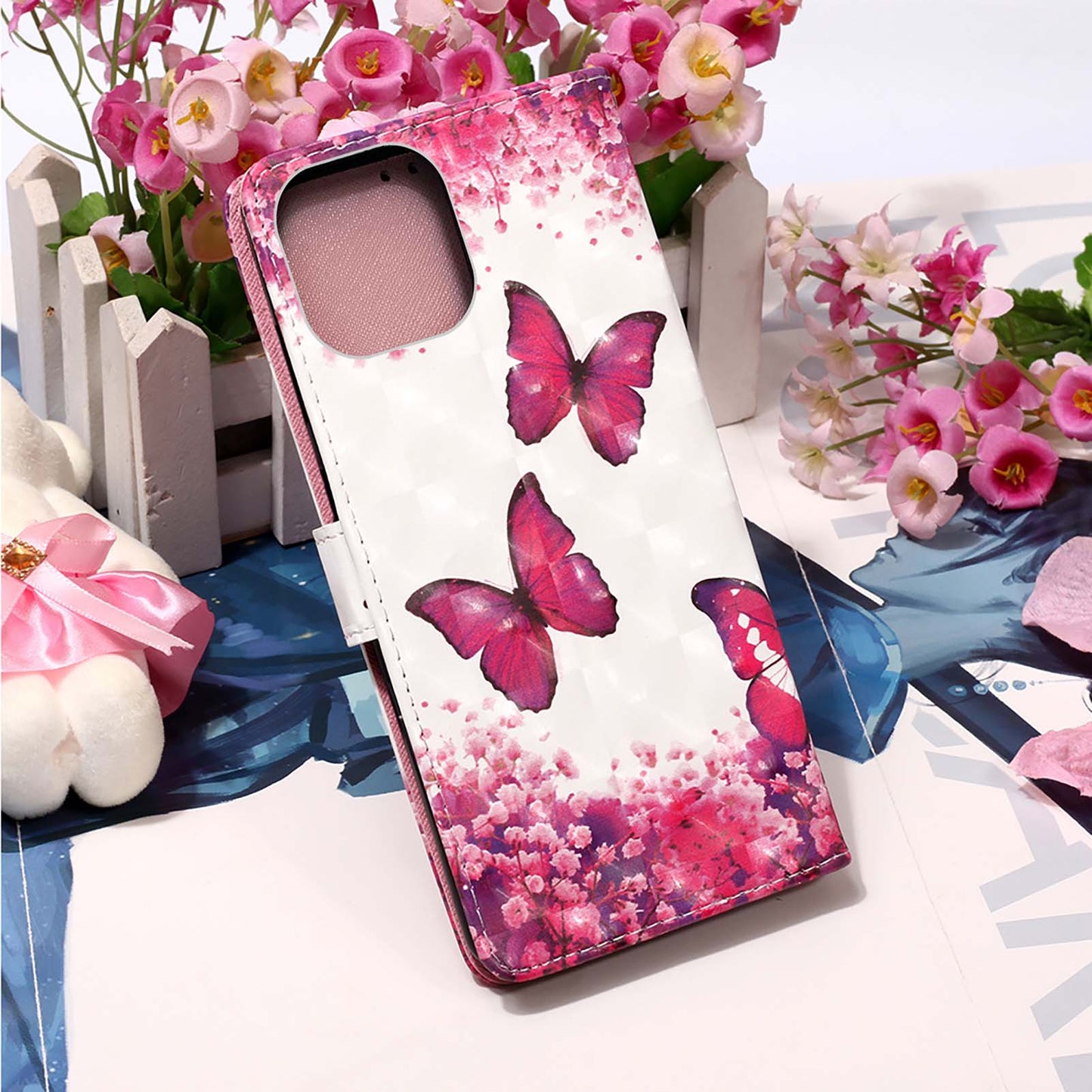 3D Fashion Pattern Printing PU Leather Shockproof Flip Magnetic Wallet Case with Strap for iPhone 13 Pro 6.1 inch