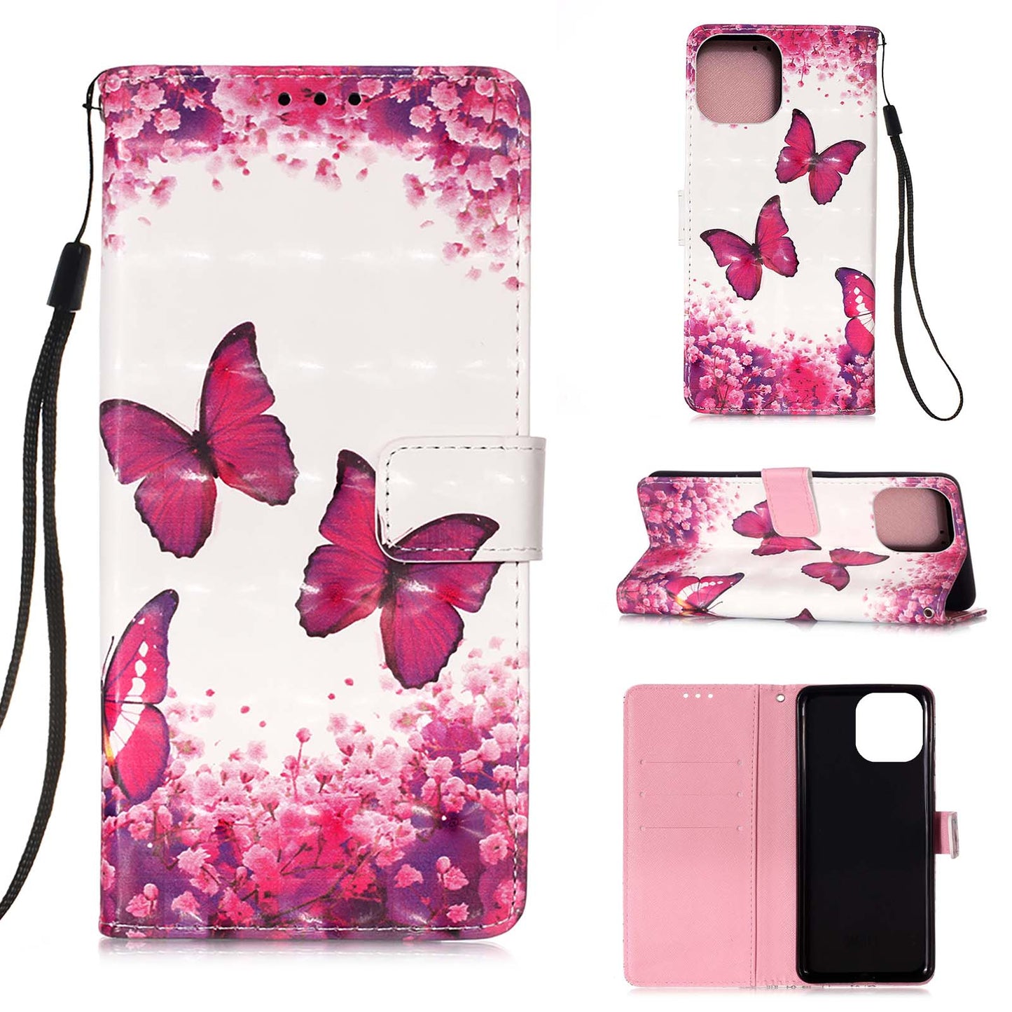 3D Fashion Pattern Printing PU Leather Shockproof Flip Magnetic Wallet Case with Strap for iPhone 13 Pro 6.1 inch