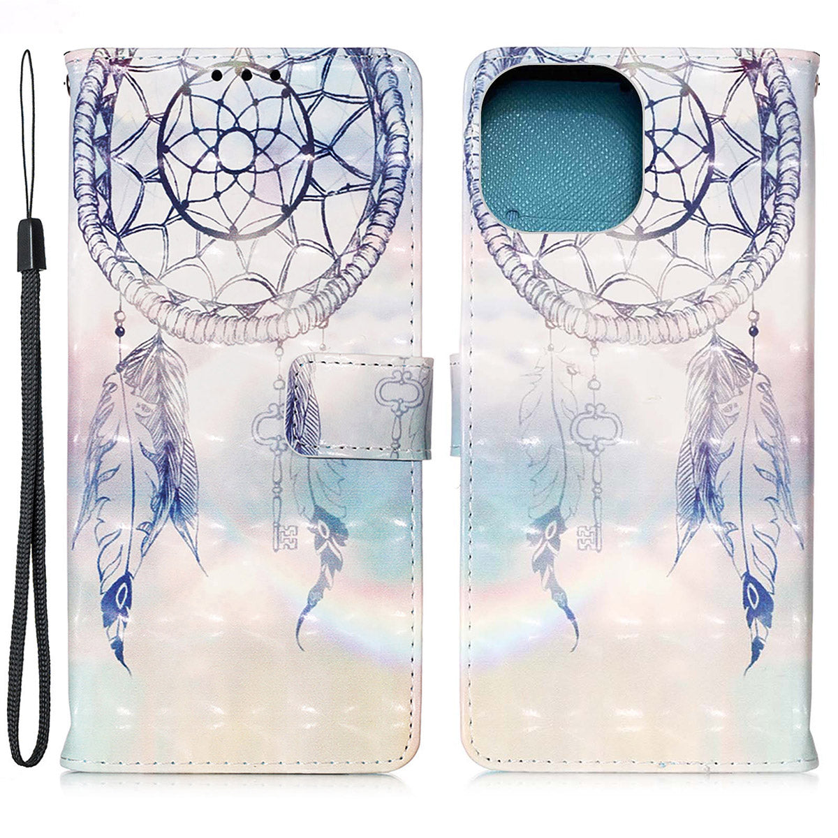 3D Fashion Pattern Printing PU Leather Shockproof Flip Magnetic Wallet Case with Strap for iPhone 13 Pro 6.1 inch