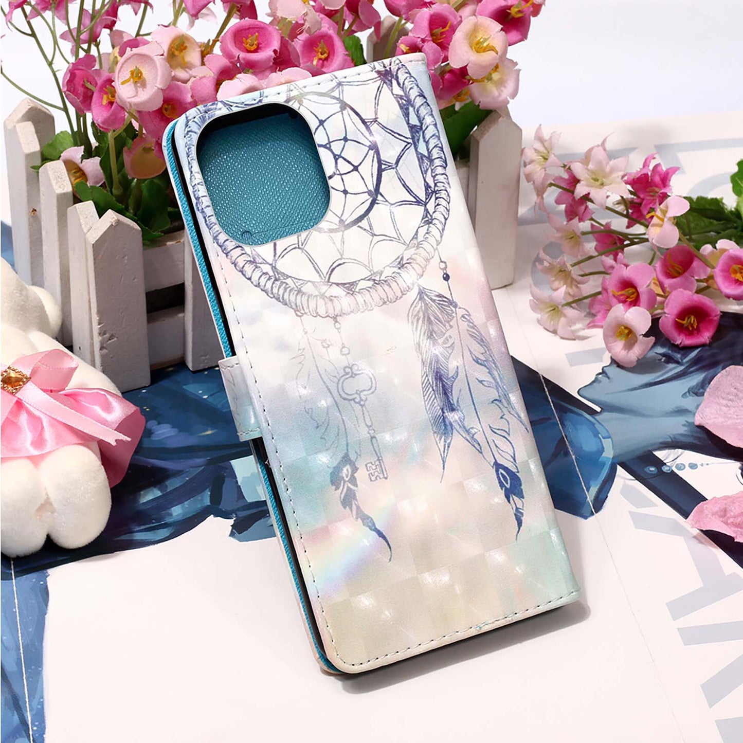 3D Fashion Pattern Printing PU Leather Shockproof Flip Magnetic Wallet Case with Strap for iPhone 13 Pro 6.1 inch