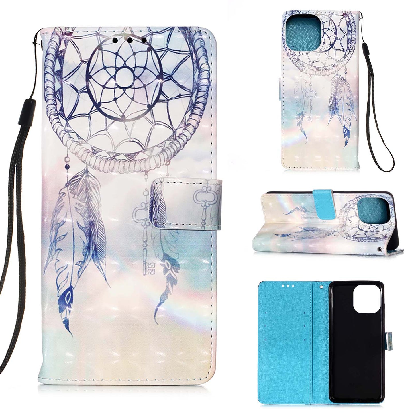 3D Fashion Pattern Printing PU Leather Shockproof Flip Magnetic Wallet Case with Strap for iPhone 13 Pro 6.1 inch