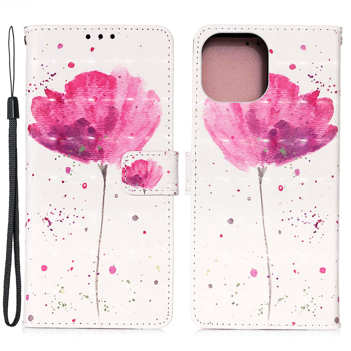 3D Fashion Pattern Printing PU Leather Shockproof Flip Magnetic Wallet Case with Strap for iPhone 13 Pro 6.1 inch