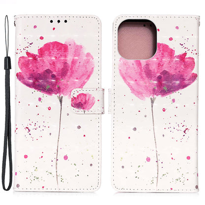 3D Fashion Pattern Printing PU Leather Shockproof Flip Magnetic Wallet Case with Strap for iPhone 13 Pro 6.1 inch