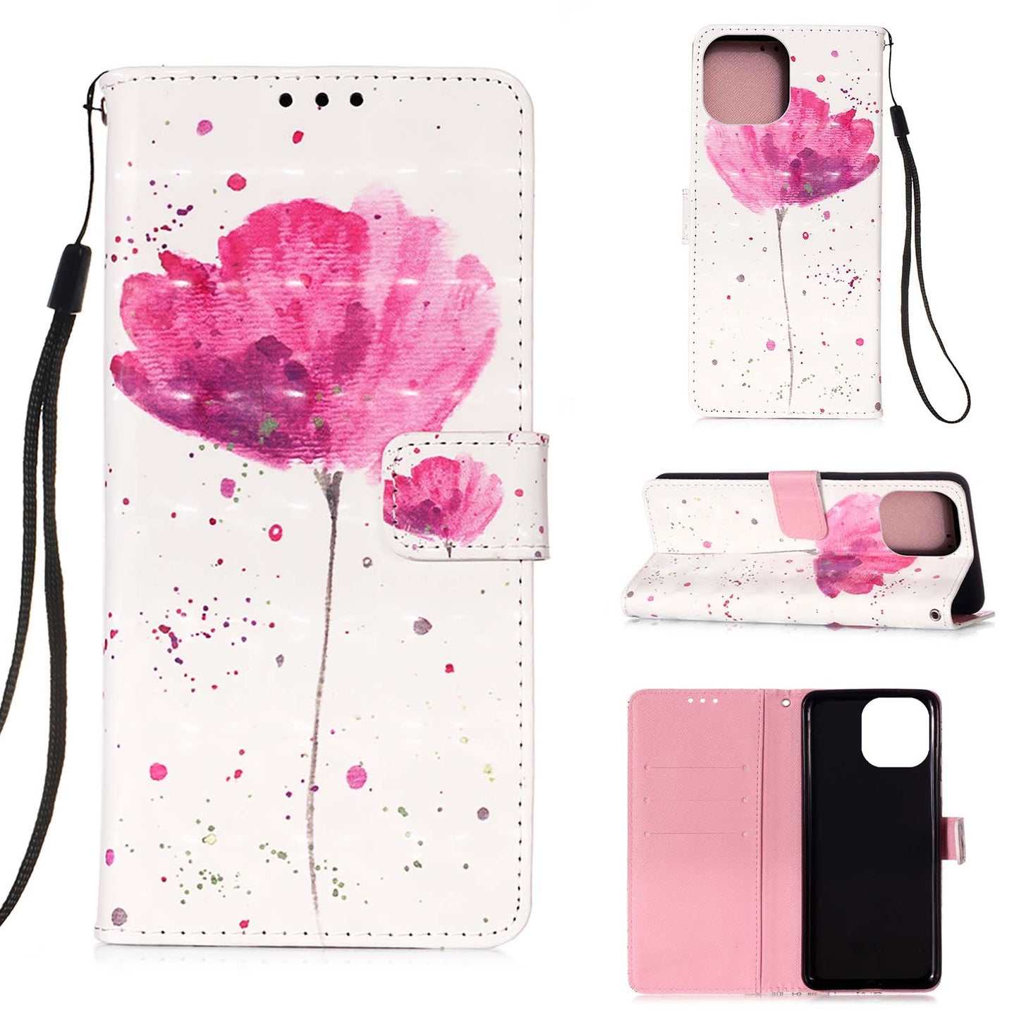 3D Fashion Pattern Printing PU Leather Shockproof Flip Magnetic Wallet Case with Strap for iPhone 13 Pro 6.1 inch