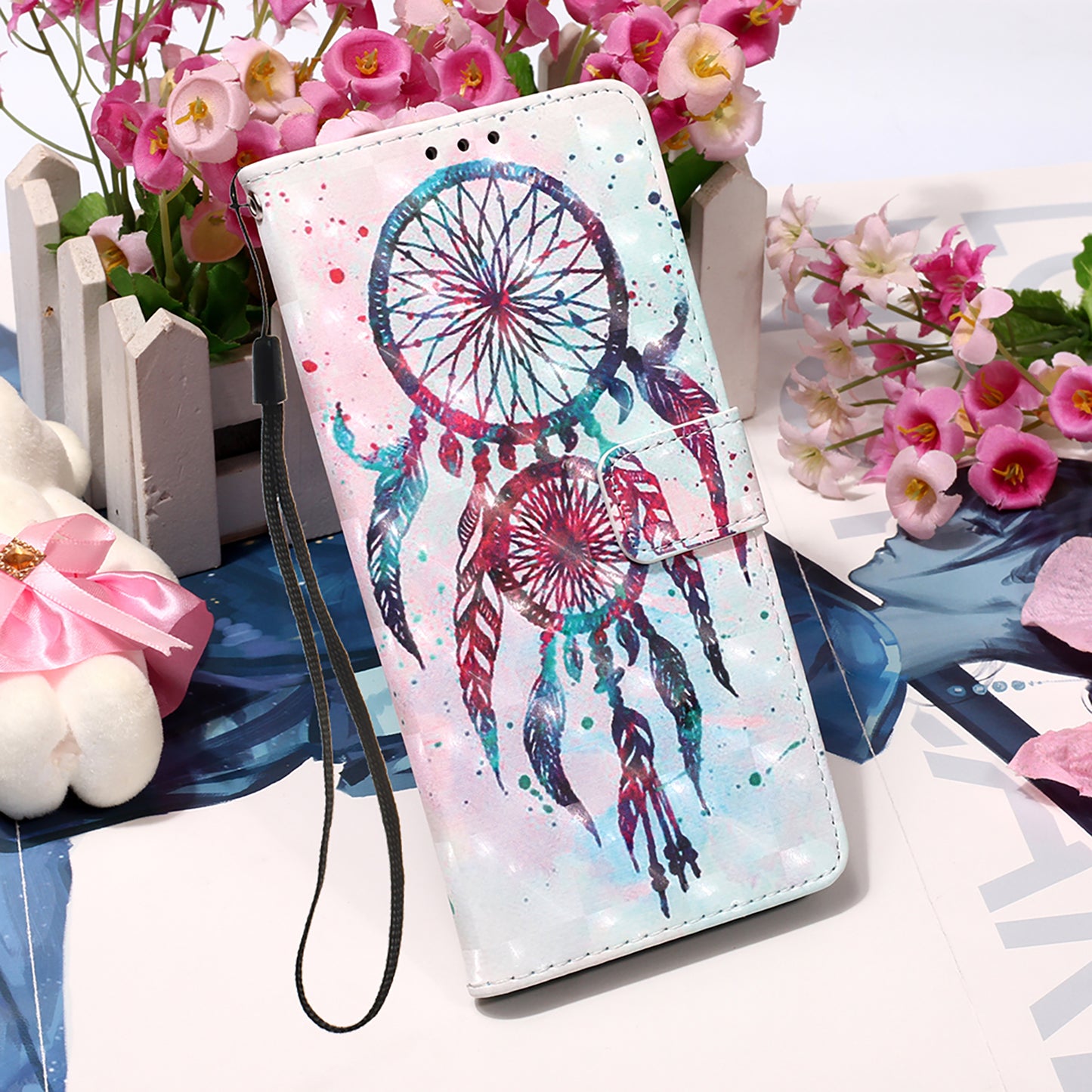 3D Fashion Pattern Printing PU Leather Shockproof Flip Magnetic Wallet Case with Strap for iPhone 13 Pro 6.1 inch