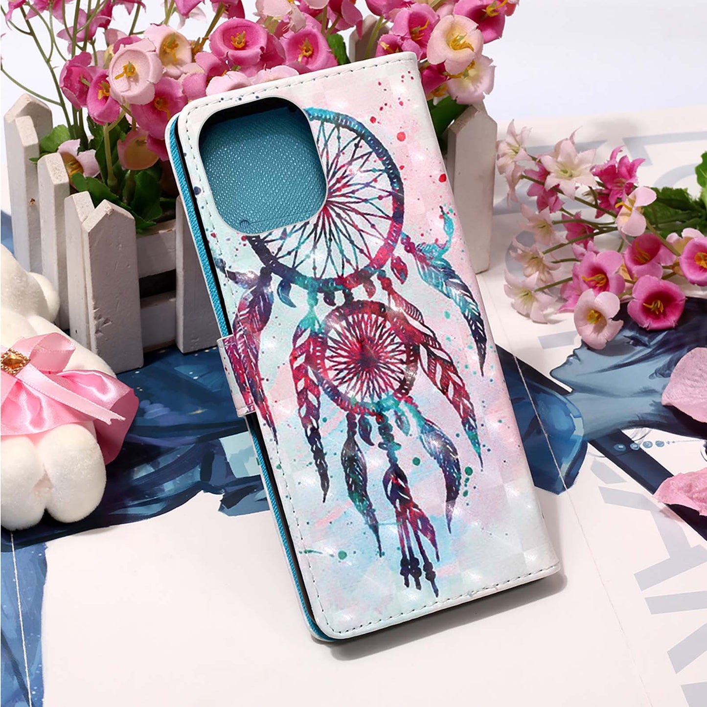 3D Fashion Pattern Printing PU Leather Shockproof Flip Magnetic Wallet Case with Strap for iPhone 13 Pro 6.1 inch