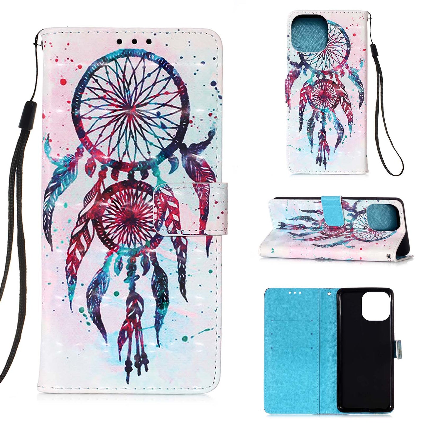 3D Fashion Pattern Printing PU Leather Shockproof Flip Magnetic Wallet Case with Strap for iPhone 13 Pro 6.1 inch
