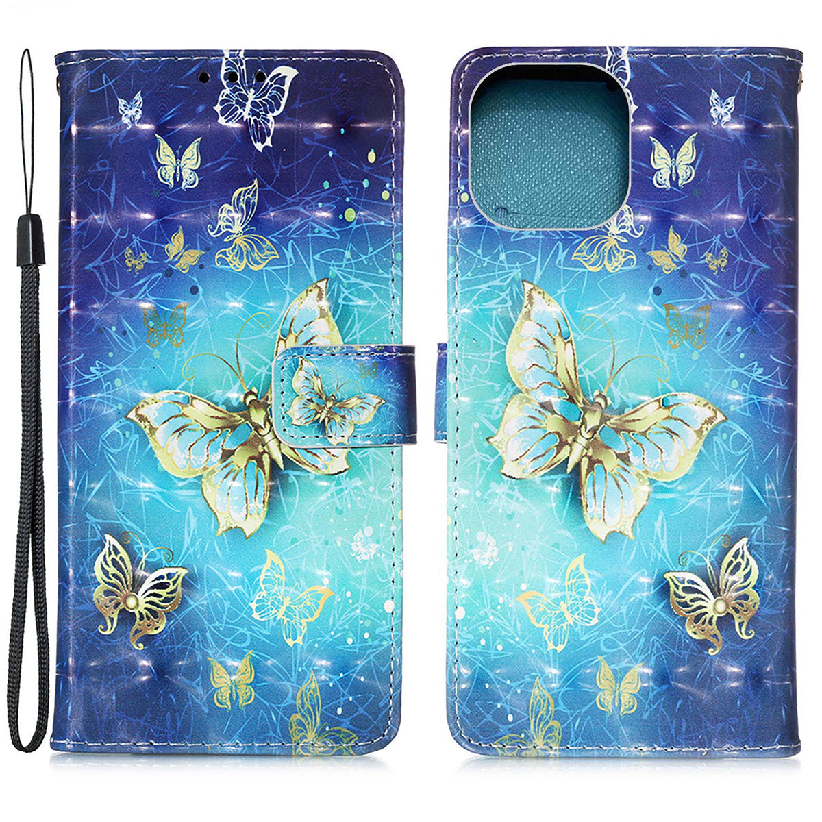 3D Fashion Pattern Printing PU Leather Shockproof Flip Magnetic Wallet Case with Strap for iPhone 13 Pro 6.1 inch