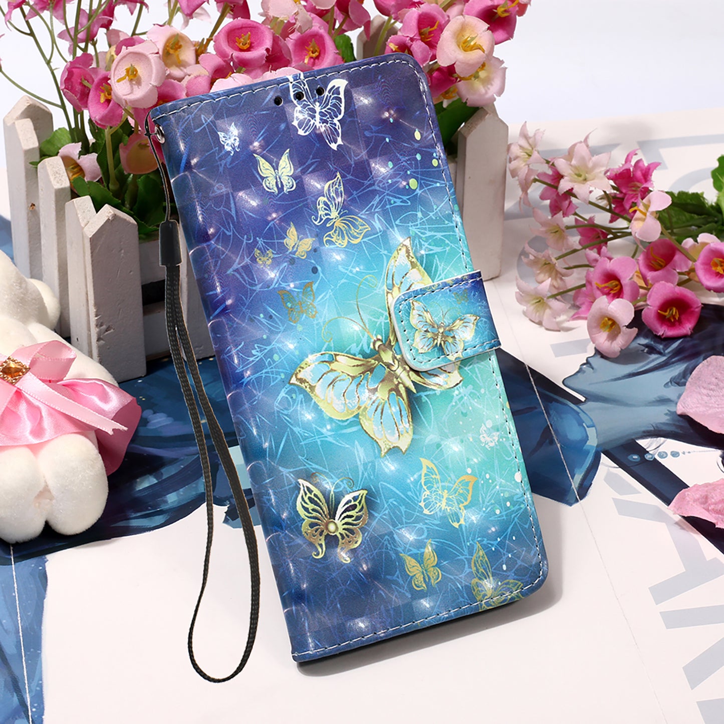 3D Fashion Pattern Printing PU Leather Shockproof Flip Magnetic Wallet Case with Strap for iPhone 13 Pro 6.1 inch