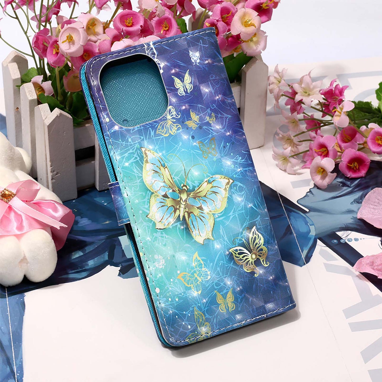 3D Fashion Pattern Printing PU Leather Shockproof Flip Magnetic Wallet Case with Strap for iPhone 13 Pro 6.1 inch