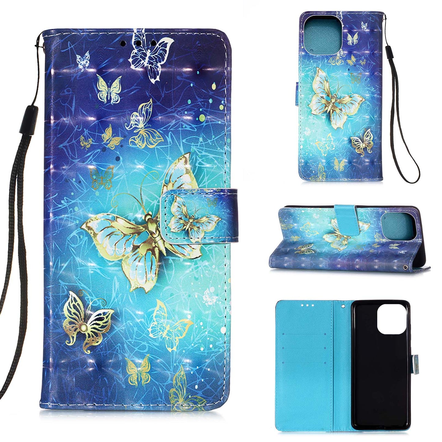 3D Fashion Pattern Printing PU Leather Shockproof Flip Magnetic Wallet Case with Strap for iPhone 13 Pro 6.1 inch