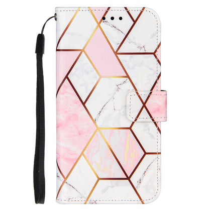 PU Leather Wallet Splicing Marble Pattern Case Flip Cover with Magnetic Wrist Strap for iPhone 13 Pro 6.1 inch