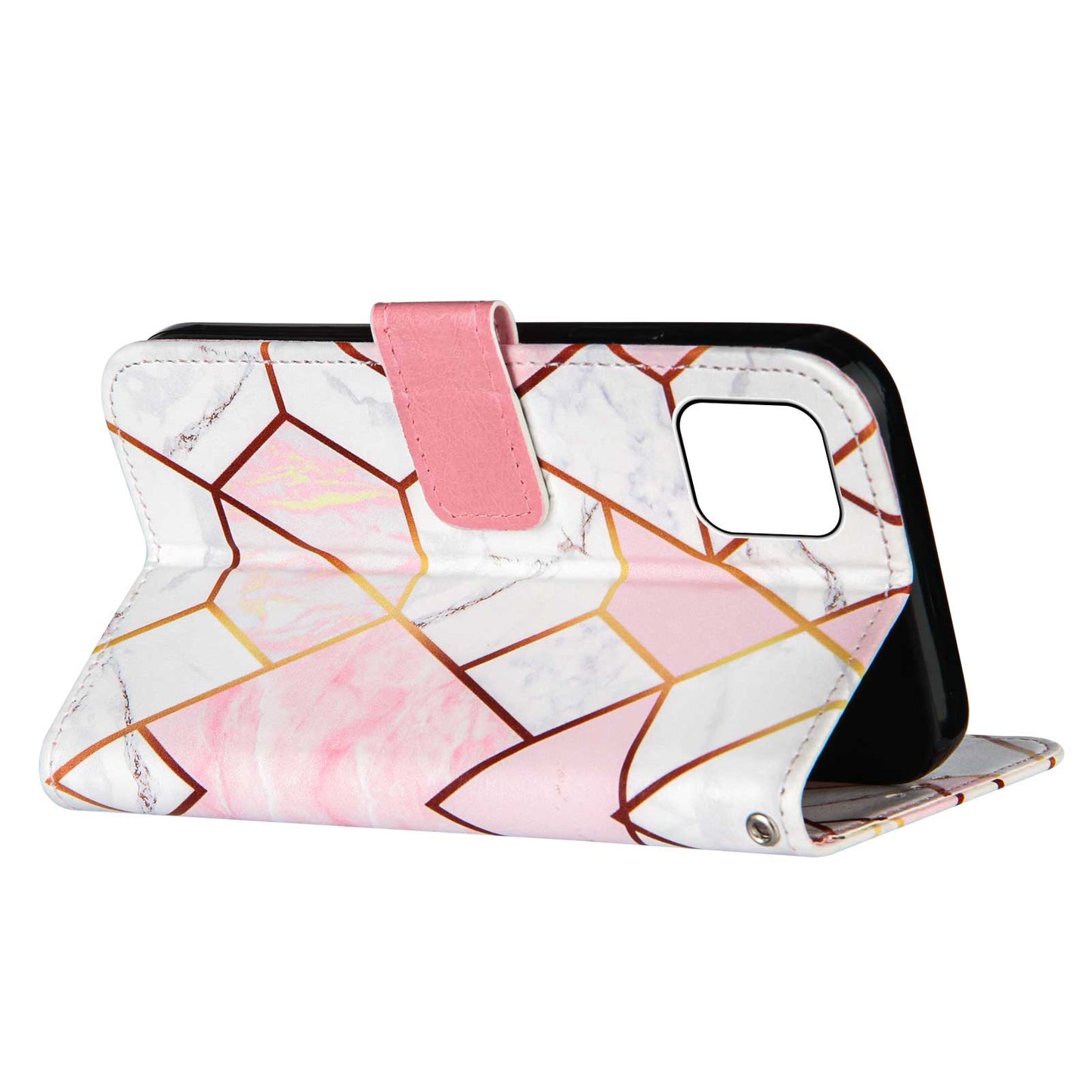 PU Leather Wallet Splicing Marble Pattern Case Flip Cover with Magnetic Wrist Strap for iPhone 13 Pro 6.1 inch