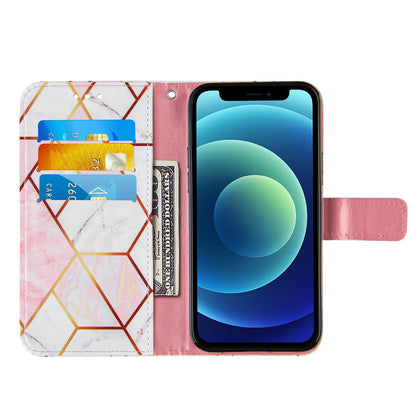 PU Leather Wallet Splicing Marble Pattern Case Flip Cover with Magnetic Wrist Strap for iPhone 13 Pro 6.1 inch