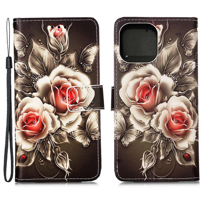 Pattern Printing Wallet Stand PU Leather Case Phone Shell for iPhone 13 Pro Max 6.7 inch