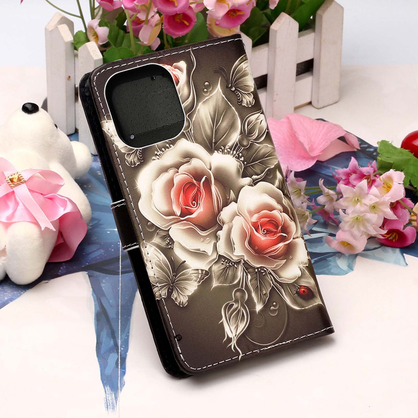 Pattern Printing Wallet Stand PU Leather Case Phone Shell for iPhone 13 Pro Max 6.7 inch