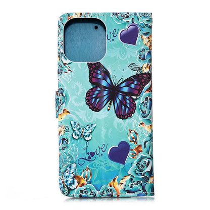Pattern Printing Wallet Stand PU Leather Case Phone Shell for iPhone 13 Pro Max 6.7 inch