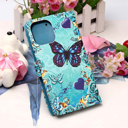 Pattern Printing Wallet Stand PU Leather Case Phone Shell for iPhone 13 Pro Max 6.7 inch