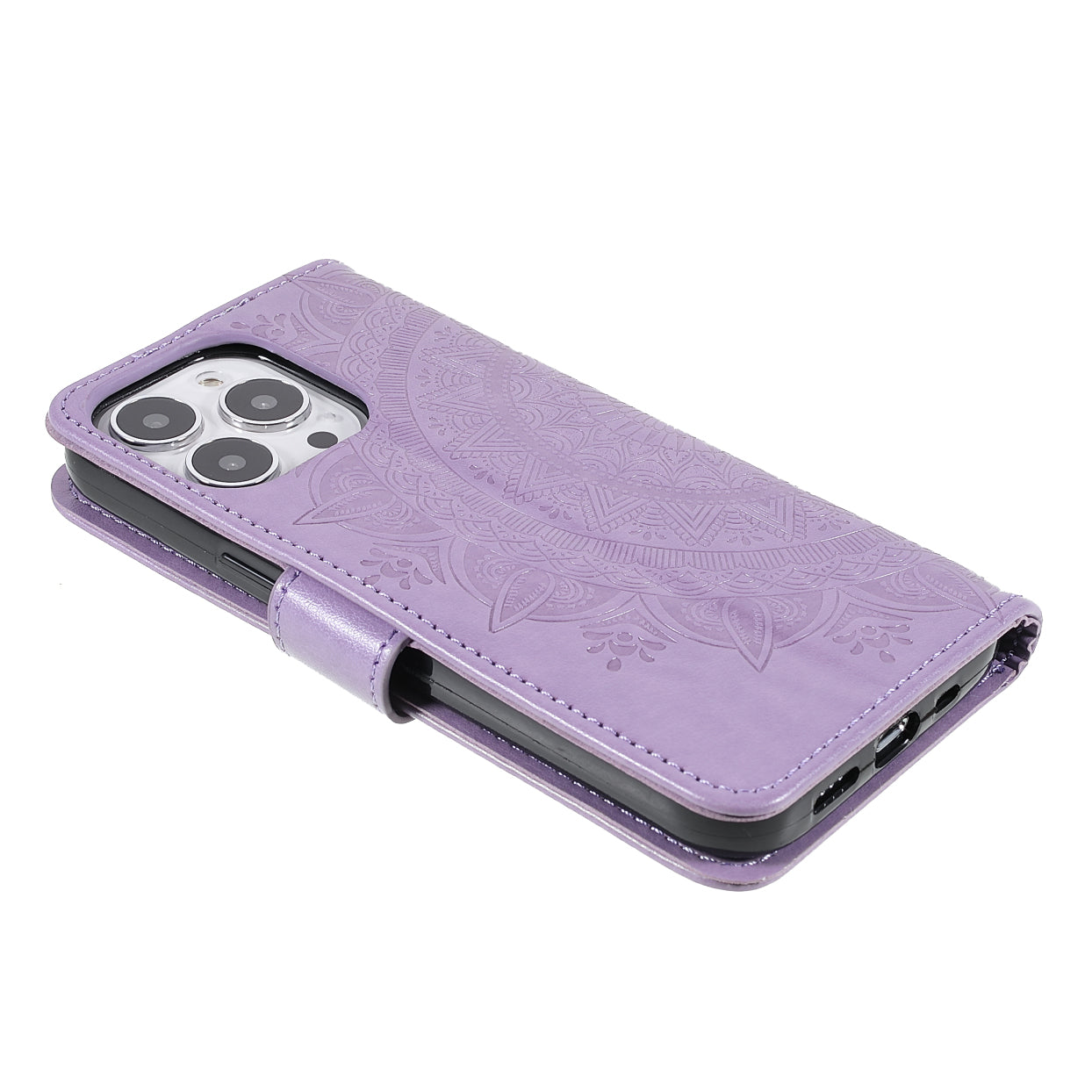 Mandala Totem Pattern Imprinted PU Leather Wallet Magnetic Flip Cover with Hand Strap for iPhone 13 Pro 6.1 inch