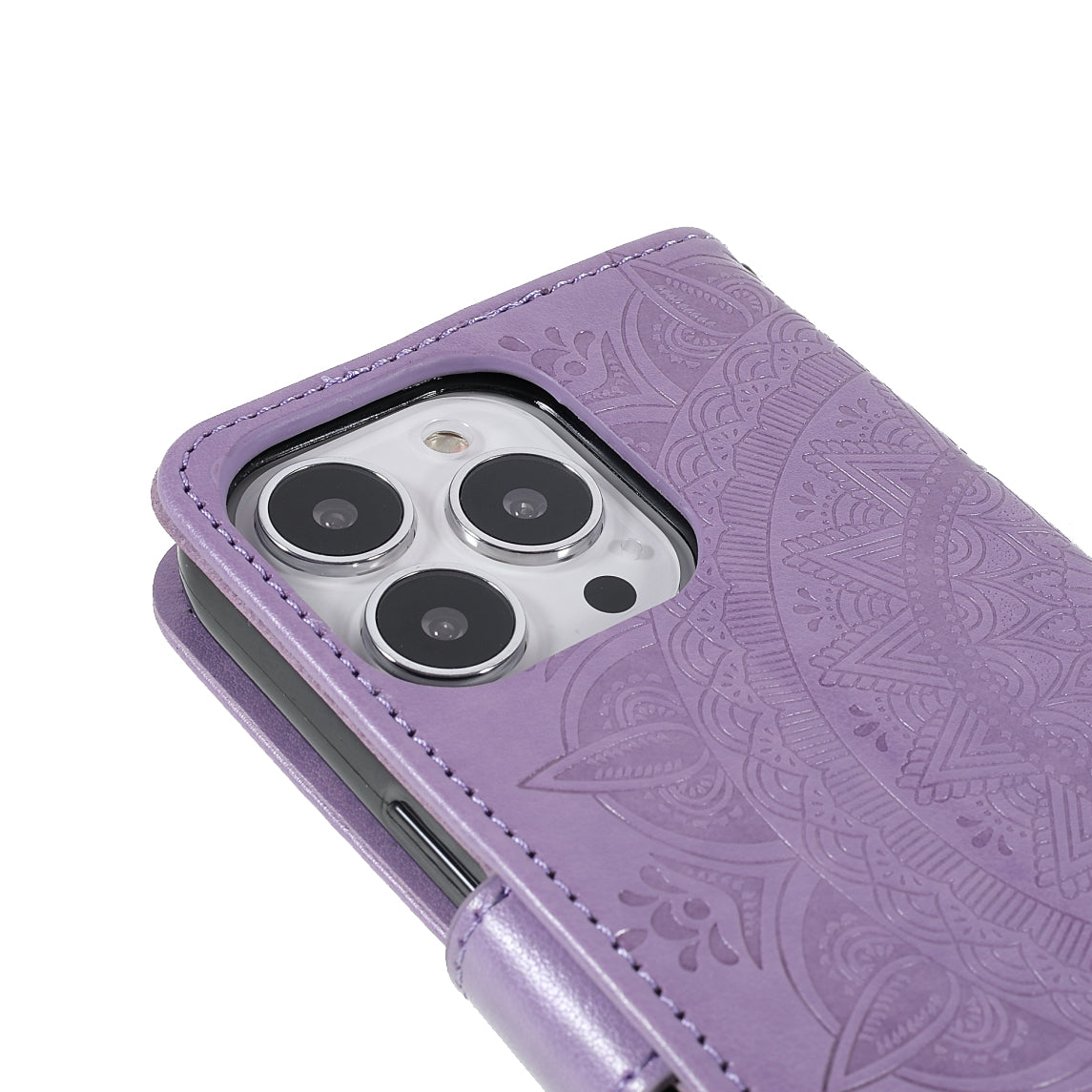 Mandala Totem Pattern Imprinted PU Leather Wallet Magnetic Flip Cover with Hand Strap for iPhone 13 Pro 6.1 inch