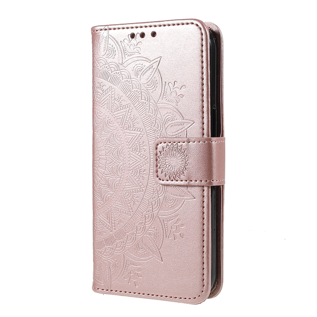 Mandala Totem Pattern Imprinted PU Leather Wallet Magnetic Flip Cover with Hand Strap for iPhone 13 Pro 6.1 inch