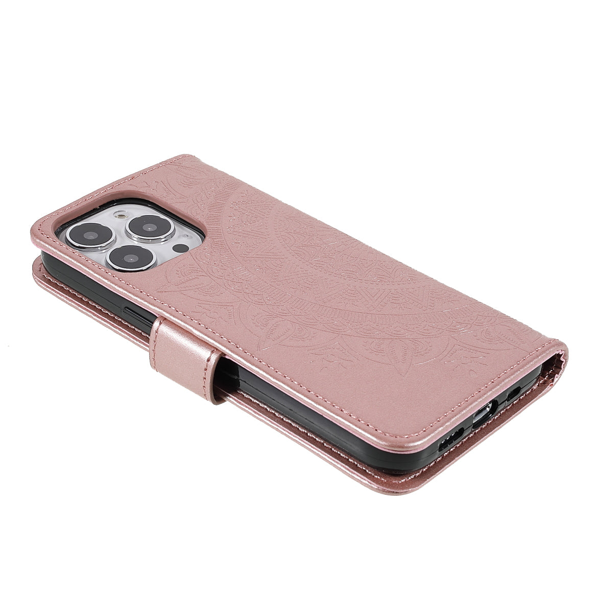 Mandala Totem Pattern Imprinted PU Leather Wallet Magnetic Flip Cover with Hand Strap for iPhone 13 Pro 6.1 inch