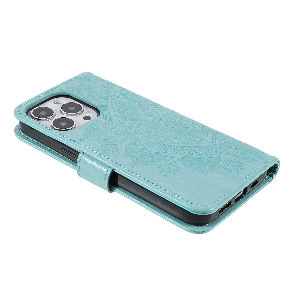 Mandala Totem Pattern Imprinted PU Leather Wallet Magnetic Flip Cover with Hand Strap for iPhone 13 Pro 6.1 inch