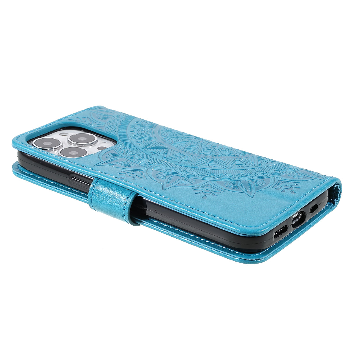 Mandala Totem Pattern Imprinted PU Leather Wallet Magnetic Flip Cover with Hand Strap for iPhone 13 Pro 6.1 inch