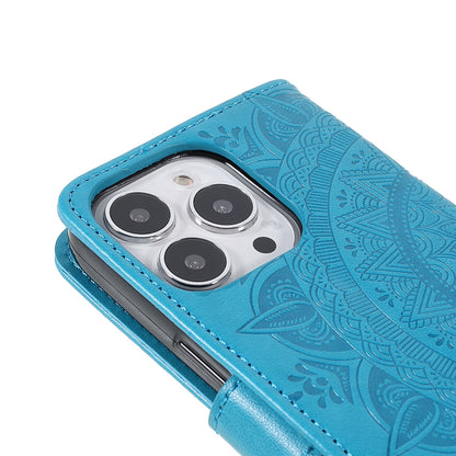 Mandala Totem Pattern Imprinted PU Leather Wallet Magnetic Flip Cover with Hand Strap for iPhone 13 Pro 6.1 inch