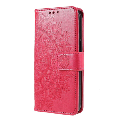 Mandala Totem Pattern Imprinted PU Leather Wallet Magnetic Flip Cover with Hand Strap for iPhone 13 Pro 6.1 inch