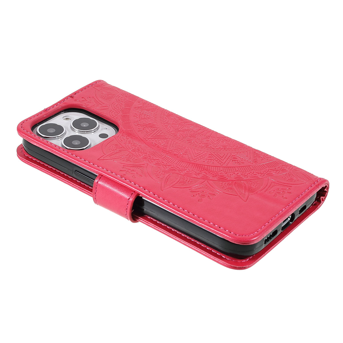 Mandala Totem Pattern Imprinted PU Leather Wallet Magnetic Flip Cover with Hand Strap for iPhone 13 Pro 6.1 inch