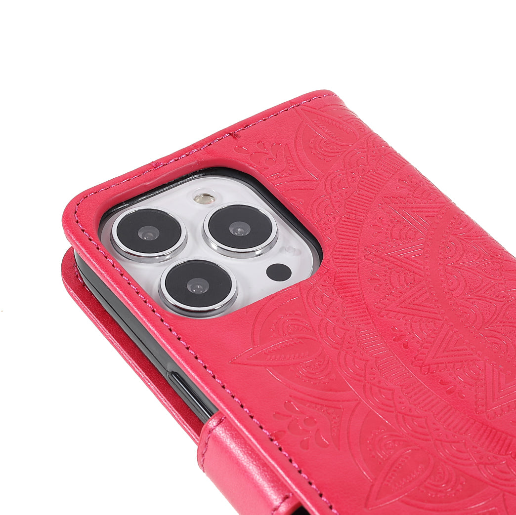 Mandala Totem Pattern Imprinted PU Leather Wallet Magnetic Flip Cover with Hand Strap for iPhone 13 Pro 6.1 inch