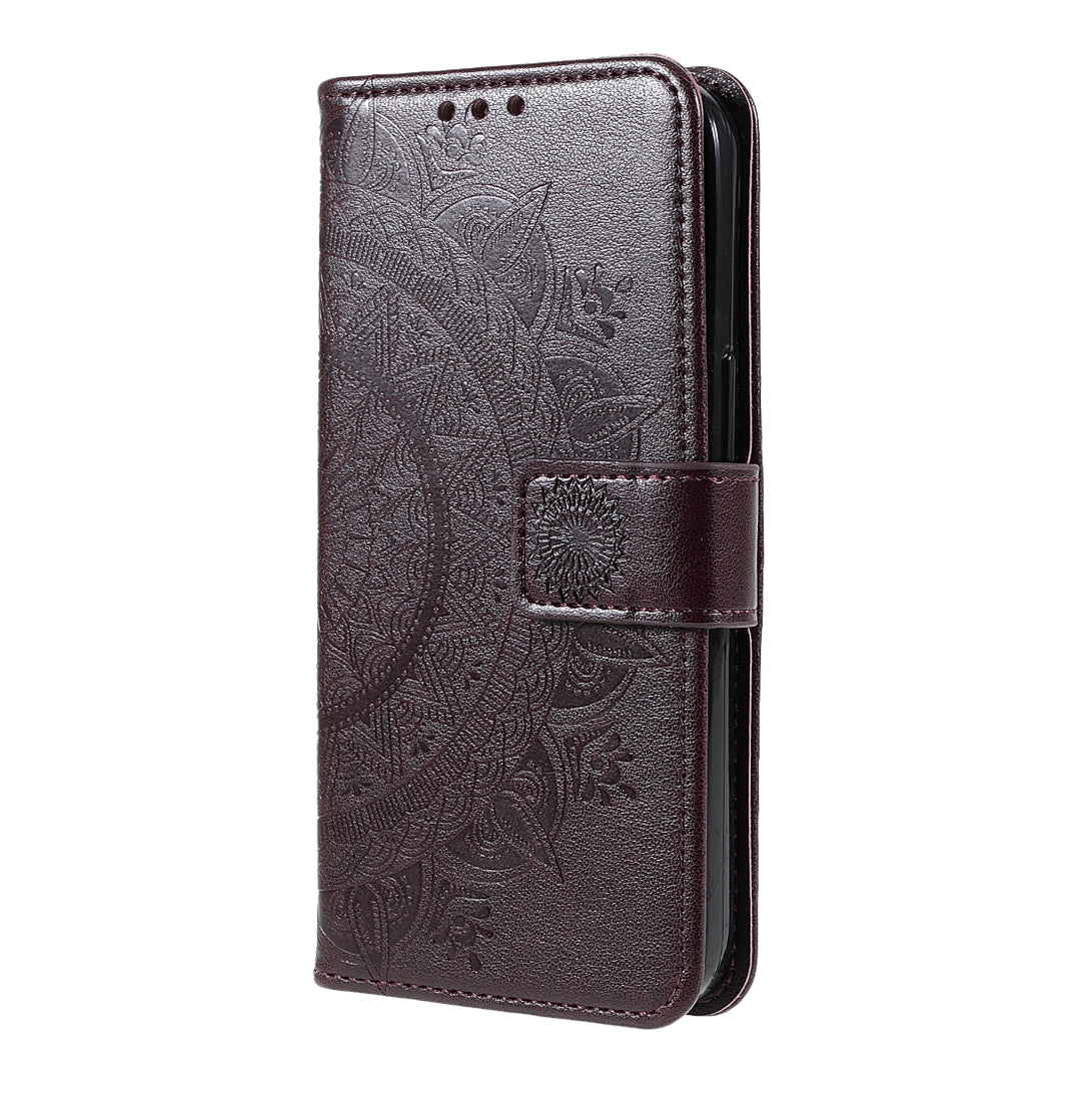 Mandala Totem Pattern Imprinted PU Leather Wallet Magnetic Flip Cover with Hand Strap for iPhone 13 Pro 6.1 inch