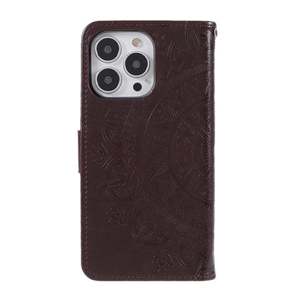 Mandala Totem Pattern Imprinted PU Leather Wallet Magnetic Flip Cover with Hand Strap for iPhone 13 Pro 6.1 inch