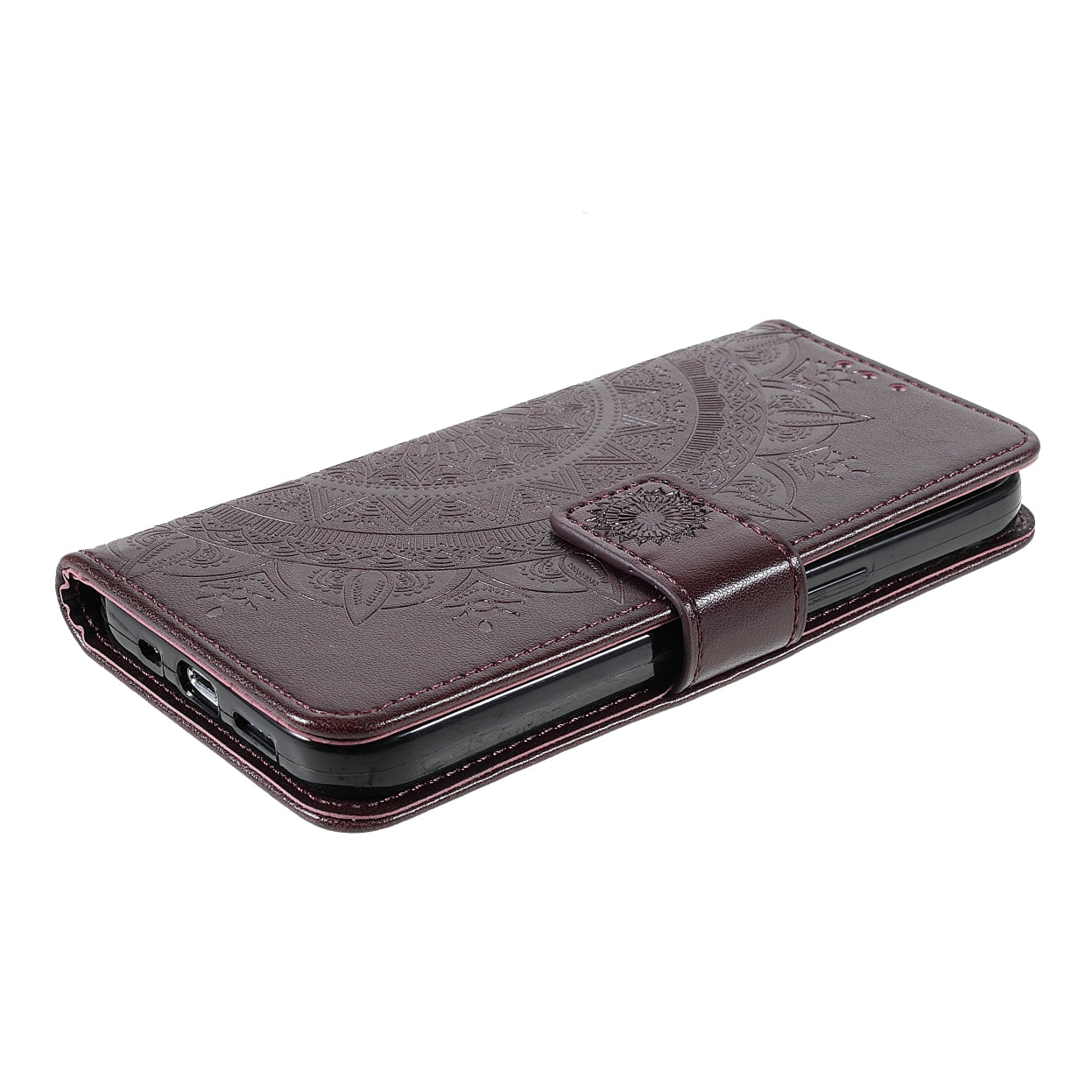 Mandala Totem Pattern Imprinted PU Leather Wallet Magnetic Flip Cover with Hand Strap for iPhone 13 Pro 6.1 inch