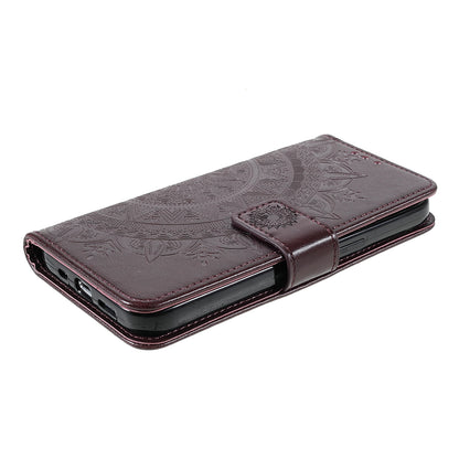 Mandala Totem Pattern Imprinted PU Leather Wallet Magnetic Flip Cover with Hand Strap for iPhone 13 Pro 6.1 inch