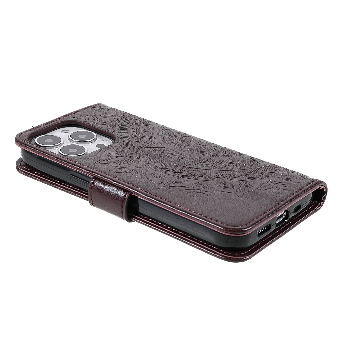 Mandala Totem Pattern Imprinted PU Leather Wallet Magnetic Flip Cover with Hand Strap for iPhone 13 Pro 6.1 inch