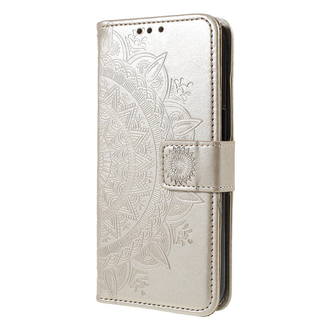 Mandala Totem Pattern Imprinted PU Leather Wallet Magnetic Flip Cover with Hand Strap for iPhone 13 Pro 6.1 inch