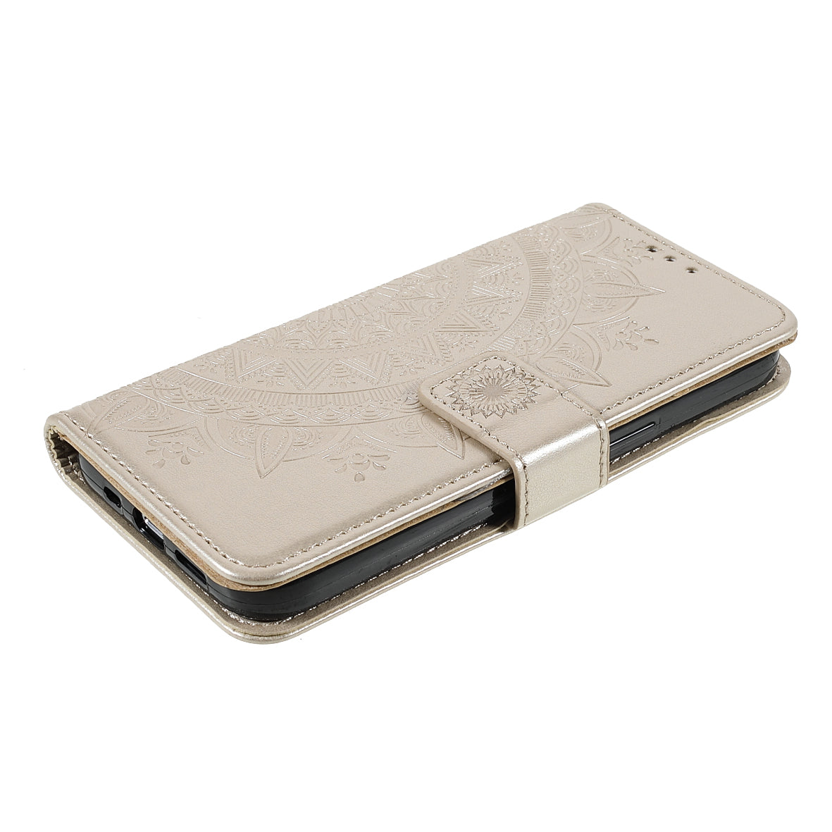 Mandala Totem Pattern Imprinted PU Leather Wallet Magnetic Flip Cover with Hand Strap for iPhone 13 Pro 6.1 inch
