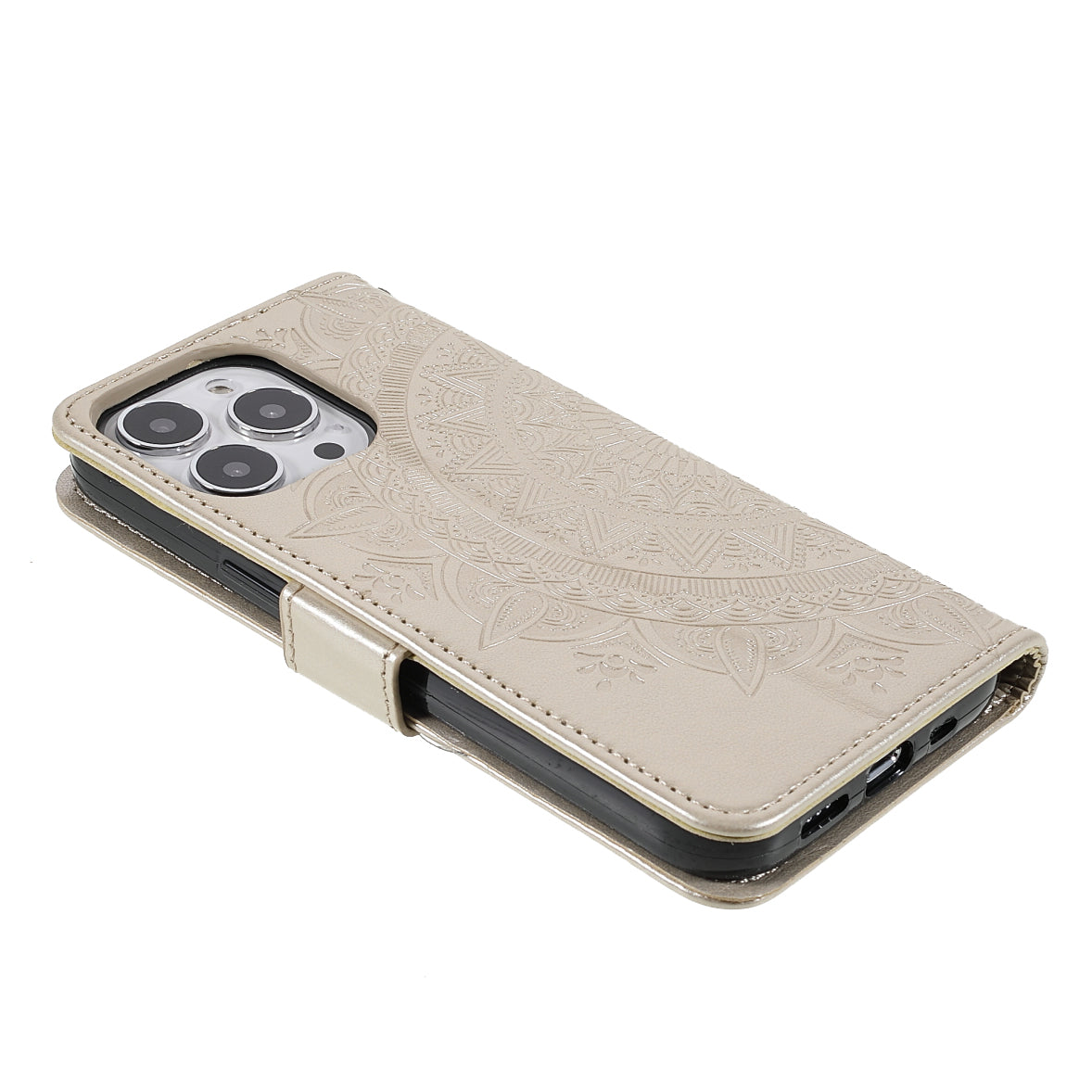 Mandala Totem Pattern Imprinted PU Leather Wallet Magnetic Flip Cover with Hand Strap for iPhone 13 Pro 6.1 inch