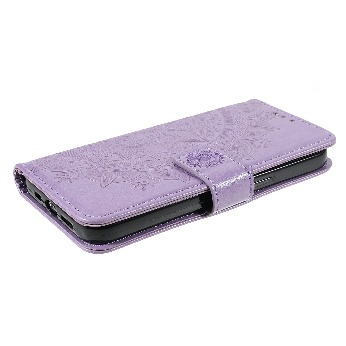 Anti-Scratch Imprinted Mandala Totem Pattern Leather Wallet Flip Protective Case Cover with Strap for iPhone 13 Pro Max 6.7 inch