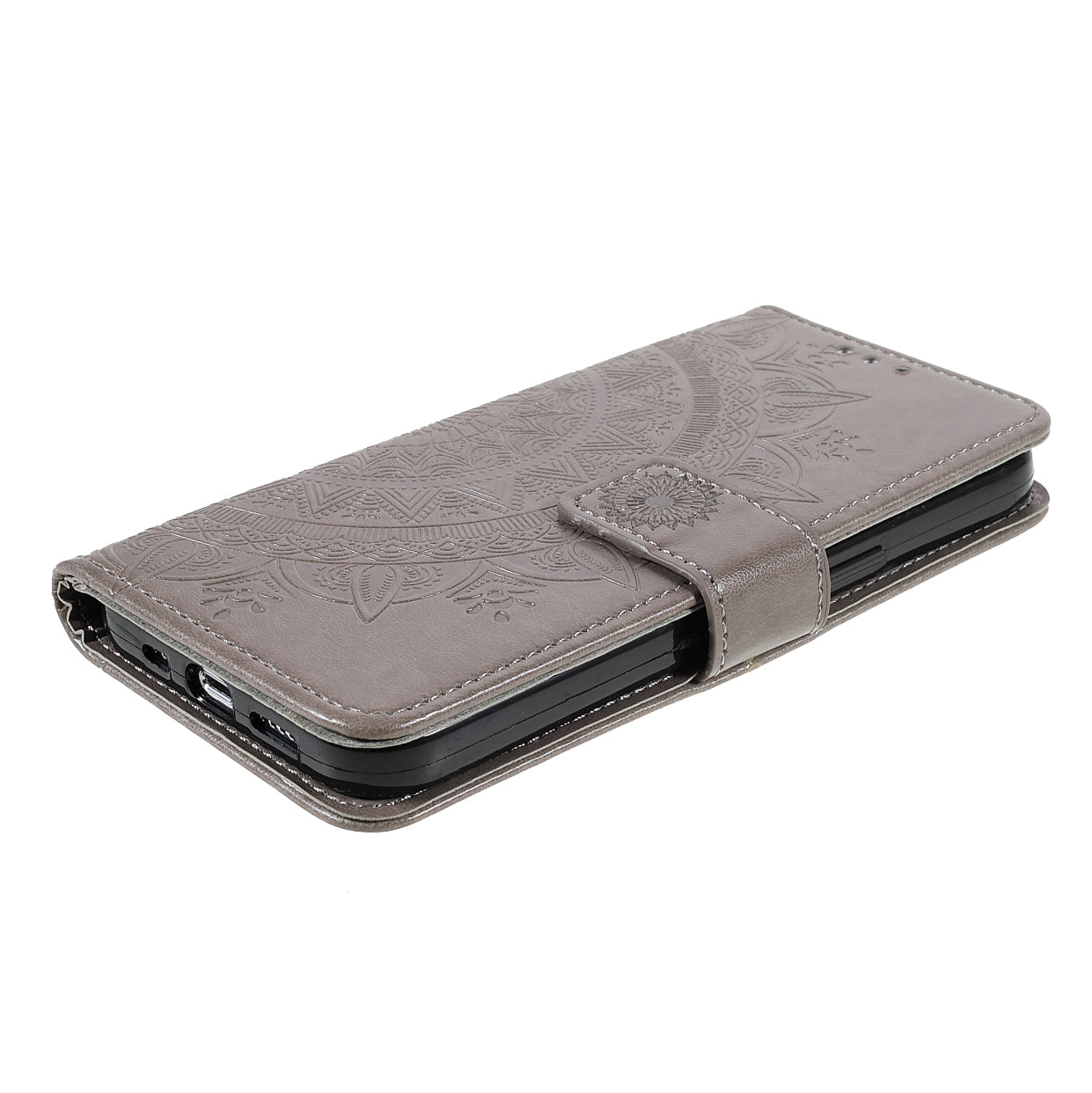 Anti-Scratch Imprinted Mandala Totem Pattern Leather Wallet Flip Protective Case Cover with Strap for iPhone 13 Pro Max 6.7 inch