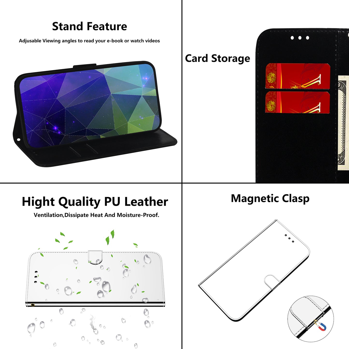 Mirror-like Surface Wallet Stand Leather Case for 	iPhone 13 Pro Max 6.7 inch