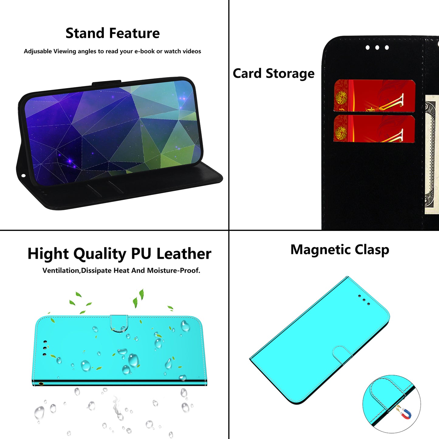 Mirror-like Surface Wallet Stand Leather Case for 	iPhone 13 Pro Max 6.7 inch
