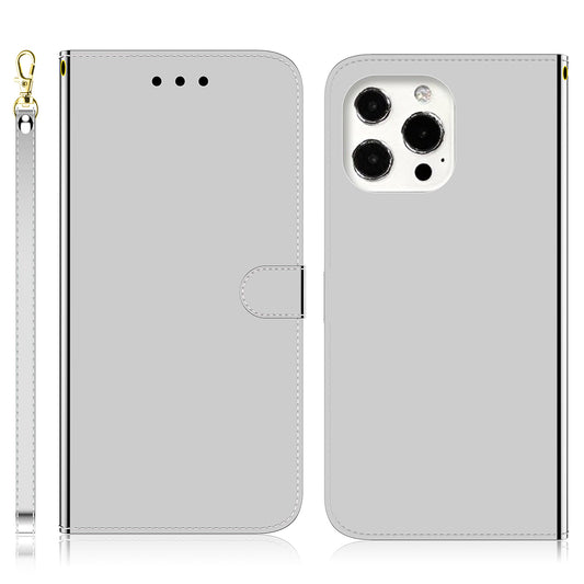 Mirror-like Surface Shockproof PU Leather Wallet Phone Case for iPhone 13 Pro 6.1 inch