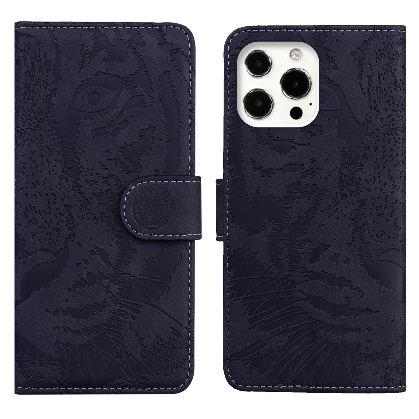 Drop-resistant Pure Color Tiger Imprint Pattern Leather Cover for iPhone 13 Pro 6.1 inch